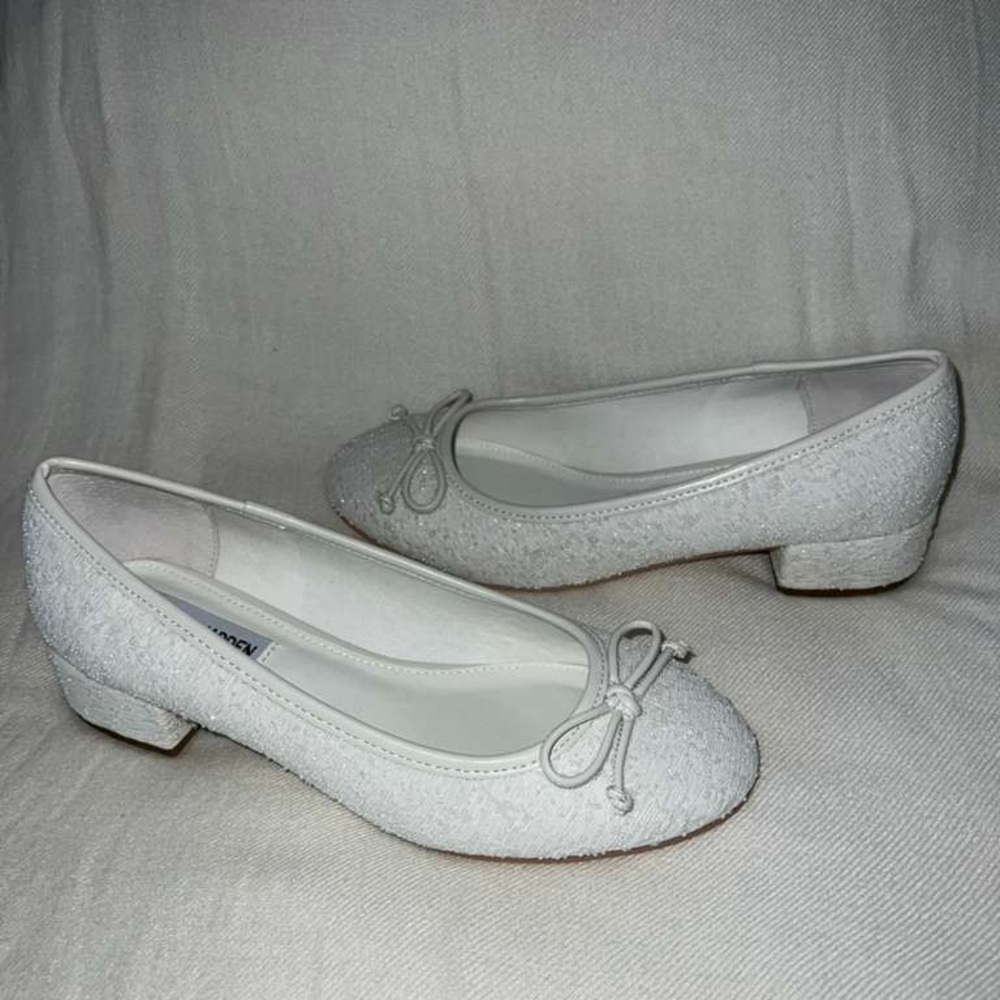 Steve Madden Cherish White Pearl Bridal Shoes